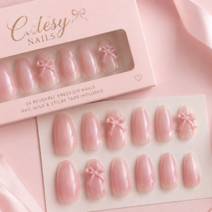 Glossy Pink Bow Set